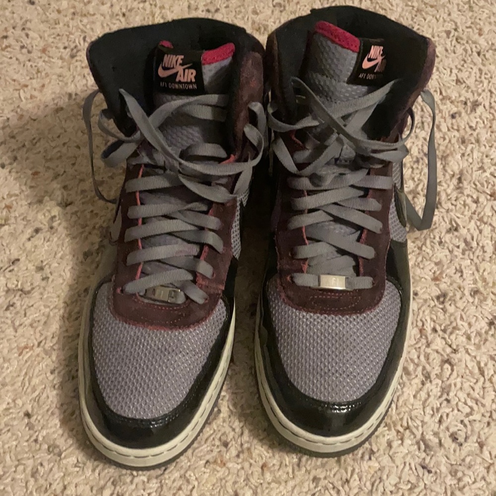 Nike AIR Force 1 Downtown. Black, grey and dark purple/maroon. Men’s size 11.5